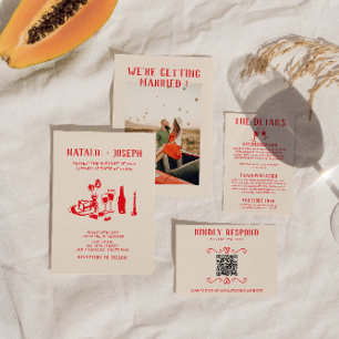 Invitation Retro rouge main dessinée Scribble Mariage irky