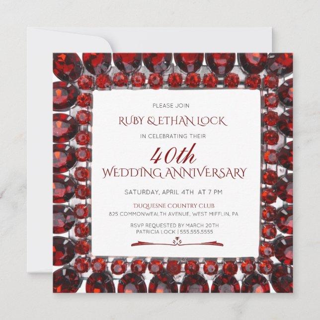 Invitation Retro Ruby Frame/Ruby 40e anniversaire de Mariage (Devant)