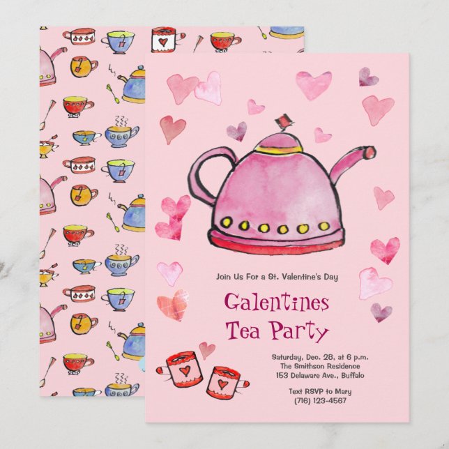 Invitation Retro Saint Valentin Galentines Tea Ladies Déjeune (Devant / Derrière)