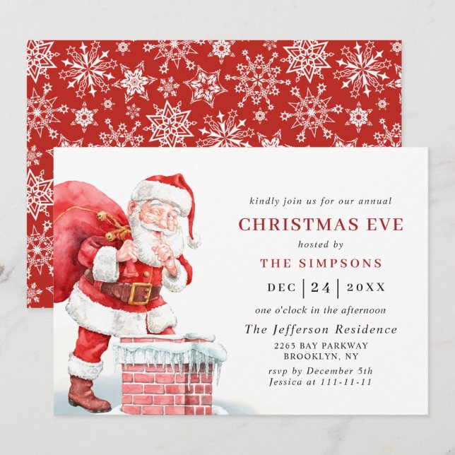 Invitation Rétro Santa Claus Fête NOËL EVE (Devant / Derrière)