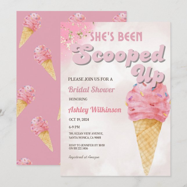 Invitation Retro Scoopup glace crème Fête des mariées Blush (Devant / Derrière)