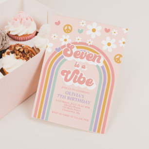 Invitation Retro Seven est un Vibe Anniversaire 6 ans Arc-en-