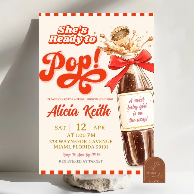 Invitation Retro She's Ready To Pop Red Bow Baby Shower (Créateur téléchargé)