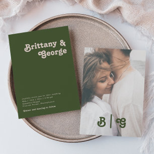 Invitation Rétro simple   Olive Green Décontracté Photo Monog