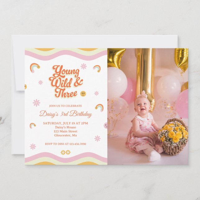 Invitation Retro sourit Young Wild et Three Birday Photo (Devant)