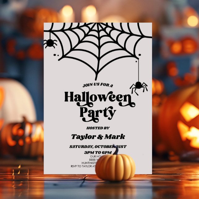 Invitation Retro Spiderweb Soirée d'Halloween (Créateur téléchargé)