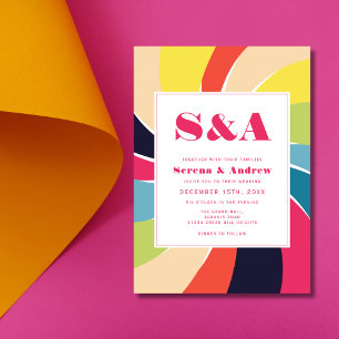 Invitation Retro Spiral Bold Art Abstrait Mariage coloré