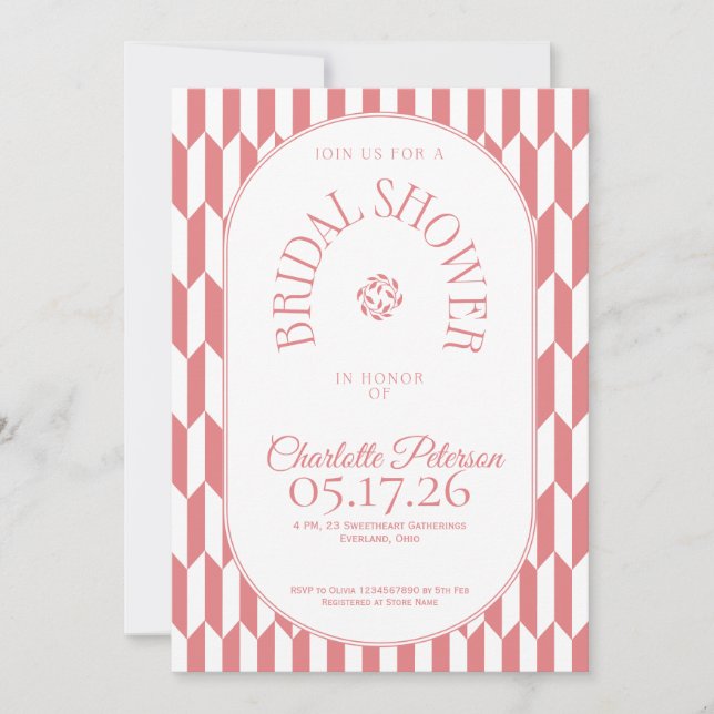 Invitation Retro stripe soft pink typography Bridal Shower (Devant)