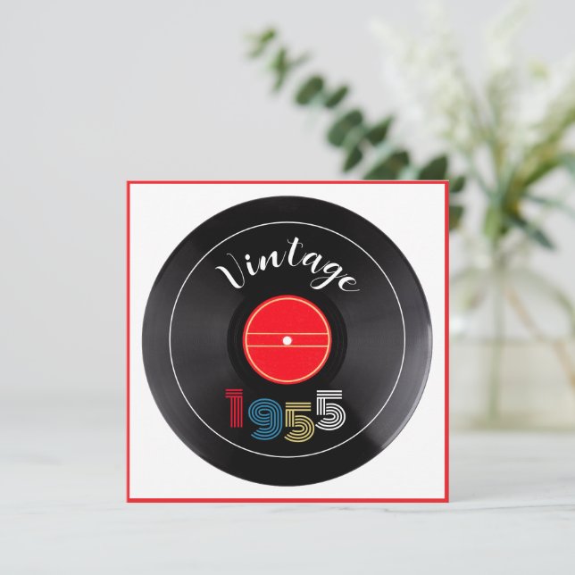 Invitation Retro Stripe Vinyl Record 1955 70e anniversaire (Debout devant)