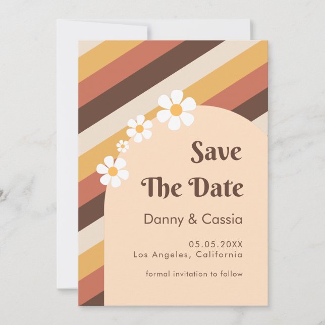Invitation Retro Stripes & Daisy Floral 60s les années 70 Hip (Devant)