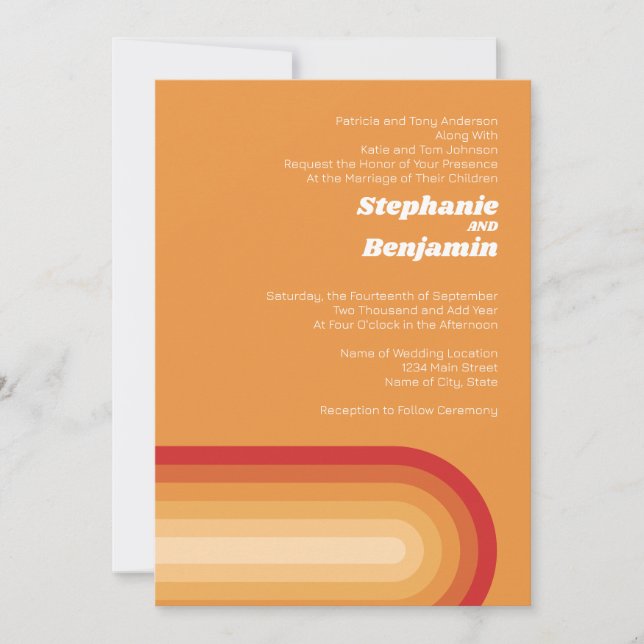 Invitation Retro Stripes - Terra Cotta Sunset Mariage moderne (Devant)
