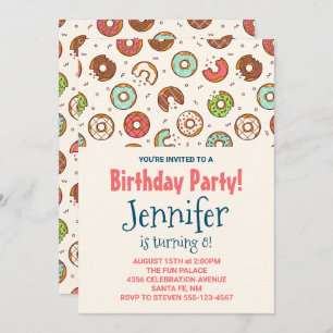 Invitation Retro Style mignonne Donut Motif fête d'anniversai