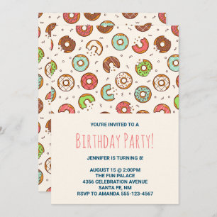 Invitation Retro Style mignonne Donut Motif fête d'anniversai