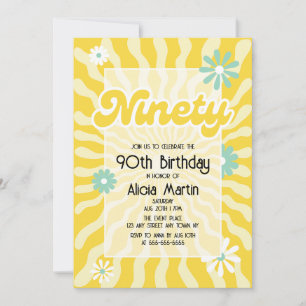 Invitation Retro Sun Wave Daisy Quatre-vingt-dix-neuvième ann