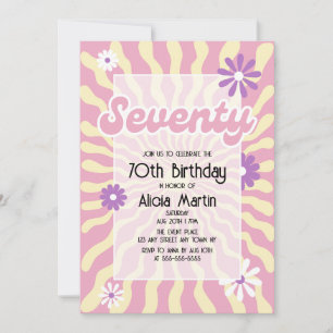 Invitation Retro Sun Wave Daisy rose 70e anniversaire Invitat