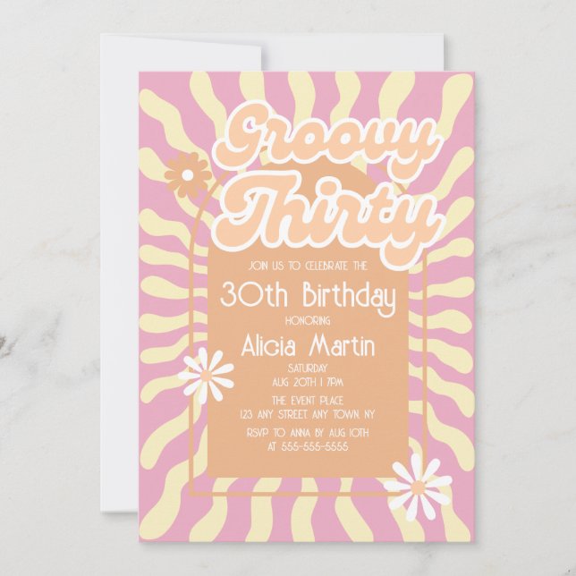 Invitation Retro Sun Wave Daisy Super Brown 30e anniversaire (Devant)
