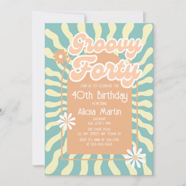 Invitation Retro Sun Wave Daisy Super Brown 40e anniversaire (Devant)
