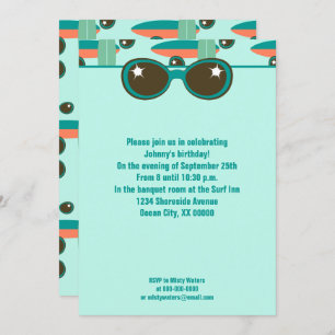 Invitation Retro Sunglasses and Surboards Party
