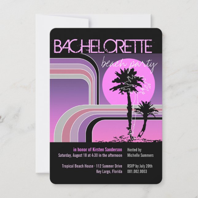 Invitation Retro Sunset Tropical Palm Tree Bachelorette Party (Devant)