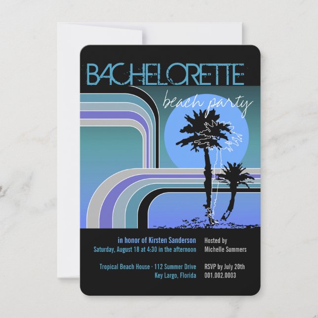 Invitation Retro Sunset Tropical Palm Tree Bachelorette Party (Devant)