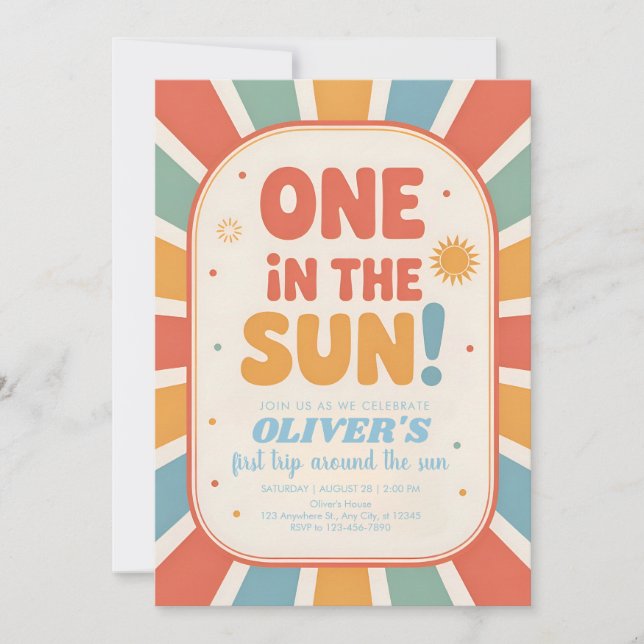 Invitation Retro Sunshine First Birthday (Devant)