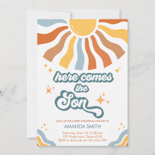 Invitation Retro Sunshine Here Comes the Son Baby Shower