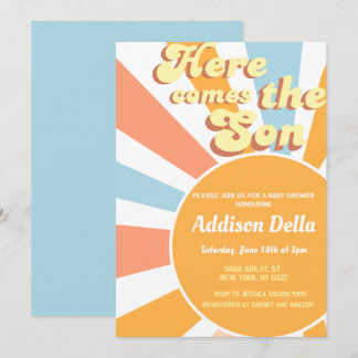Invitation Retro Sunshine Sun Baby shower de garçon à thème