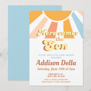 Invitation Retro Sunshine Sun Baby shower de garçon à thème