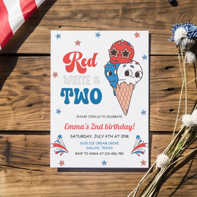 Invitation Retro Super 4 juillet Enfant 2e fête d'anniversair (Créateur téléchargé)