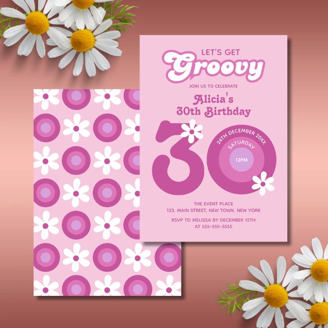 Invitation Retro Super Daisies Bold Pink 30e anniversaire (Créateur téléchargé)