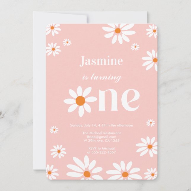 Invitation Retro Super Daisy Fleurs chaudes 1er anniversaire (Devant)