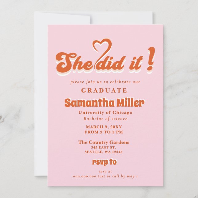 Invitation Retro Super Mignonne Photo Elle L'A Fait Graduatio (Devant)
