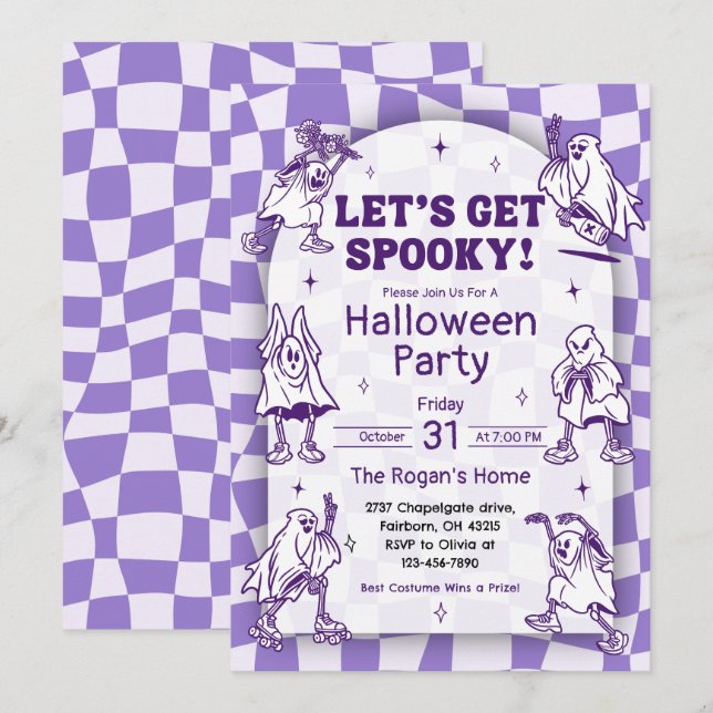 Invitation Retro Super Obtenons Éffrayant Ghost Halloween Par (Devant / Derrière)
