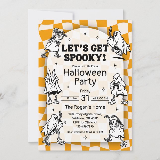 Invitation Retro Super Obtenons Éffrayant Halloween Party Inv (Devant)