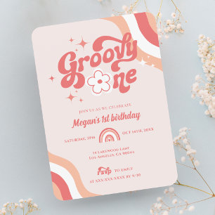 Invitation Retro Super One Wavy Girl 1er anniversaire Invitat