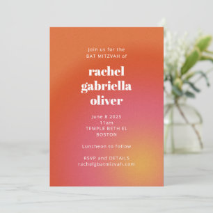 Invitation Rétro Super Orange simple Bat mitzvah en gras