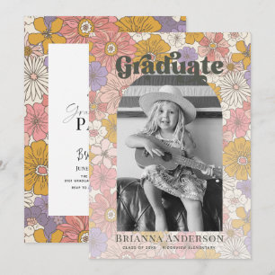 Invitation Retro Super Rose Arch Floral Enfants Graduation