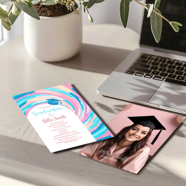 Invitation Rétro Super Vortex Wavy Pastel Graduation (Créateur téléchargé)