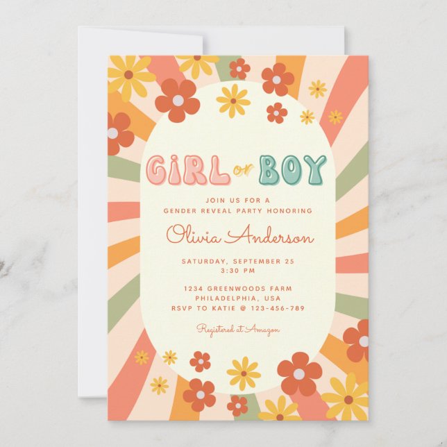 Invitation Retro Super Wavy Sunshine Flower Révélation de gen (Devant)