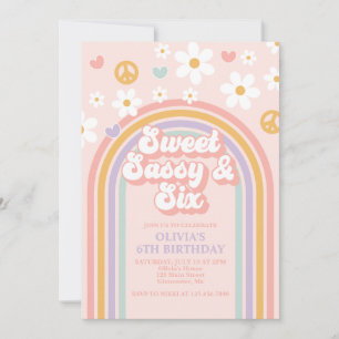 Invitation Retro Sweet Sassy Six Rainbow 6e anniversaire