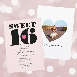 Invitation Retro Sweet sixteen Anniversaire Photo rose