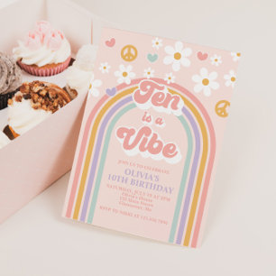 Invitation Retro Ten est un anniversaire de 10 ans Vibe Rainb