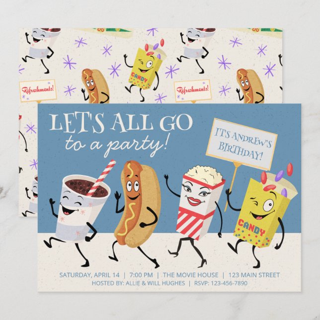 Invitation Retro Theater Allons tous à une fête (Devant / Derrière)