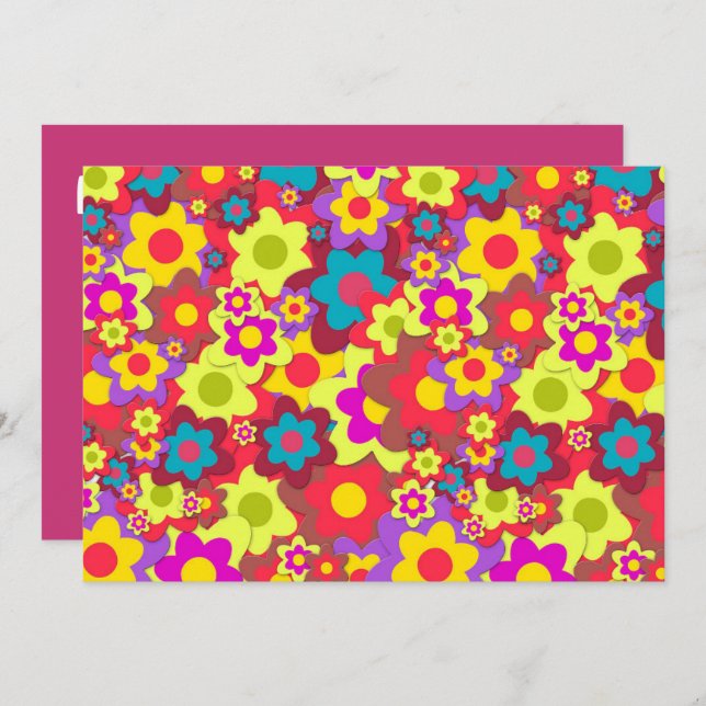 Invitation Rétro thème de partie de la hippie 60s (Devant / Derrière)