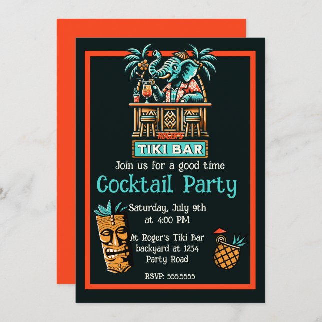 Invitation Retro Tiki Bar Cocktail Party (Devant / Derrière)