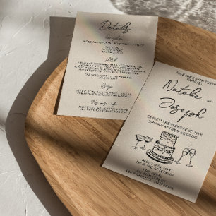 Invitation Rétro Tout en une main tiré Mariage original écrit