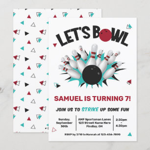 Invitation Retro Turquoise et Red Bowling fête d'anniversaire