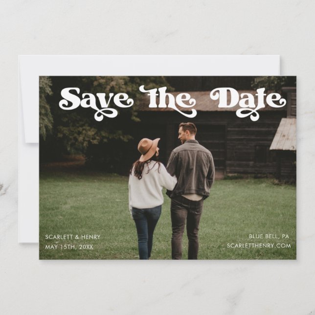 Invitation Retro Typographie Photo Enregistrer la date (Devant)