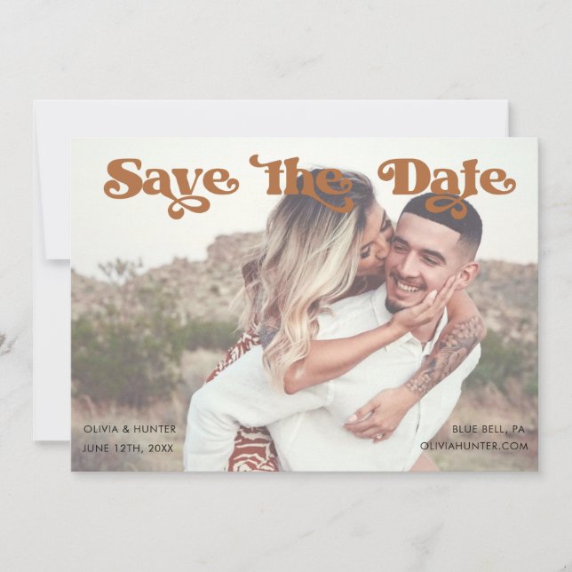 Invitation Retro Typographie Photo Enregistrer la date Invita (Devant)
