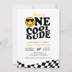 Invitation Retro Un Cool Mec Sourire Visage Garçon 1er annive